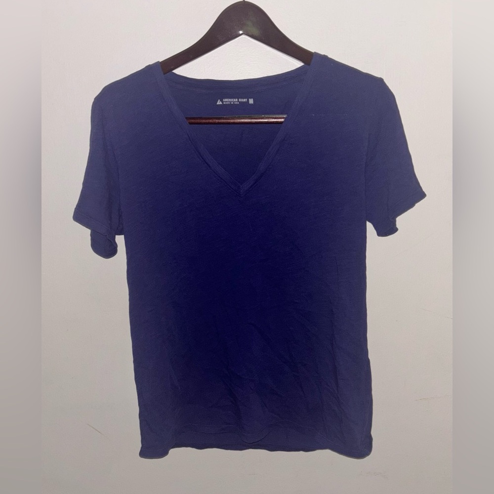 NWOT American Giant Women's Premium Slub V-Neck Tee Cotton Navy Blue Medium